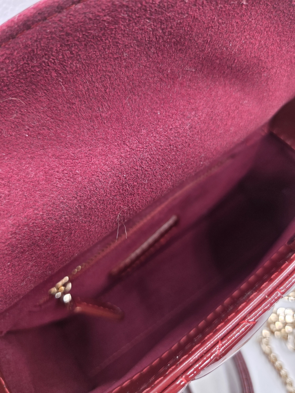 Authentic Christian Dior Mini Lady Dior Bag - Burgundy Patent Cannage GHW - Picture 9 of 16